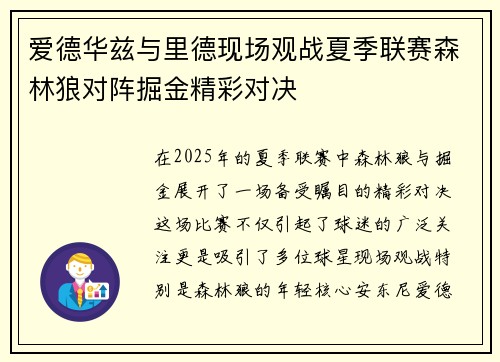 爱德华兹与里德现场观战夏季联赛森林狼对阵掘金精彩对决