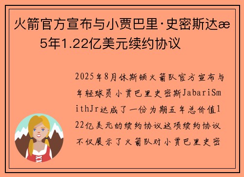 火箭官方宣布与小贾巴里·史密斯达成5年1.22亿美元续约协议
